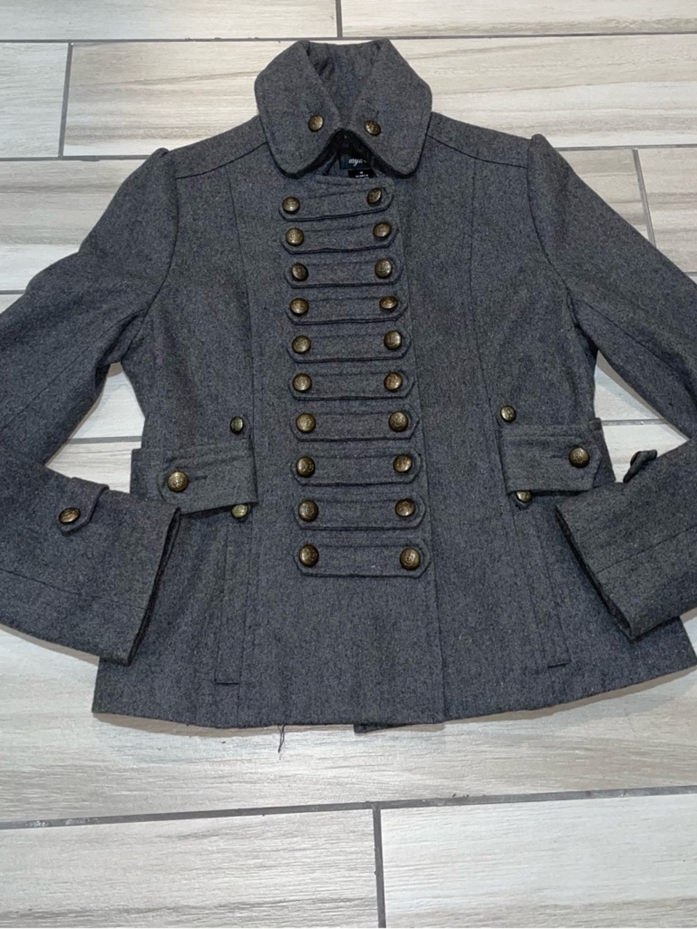 Aryn k Military-Inspired Double-Breasted Gray Wool Jacket women size medium